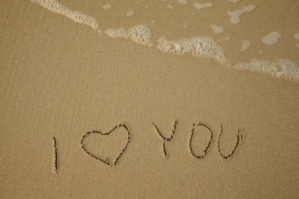 Aku Mencintaimu Tulisan Tangan Pasir Pantai Yang Lembut Stok Gambar