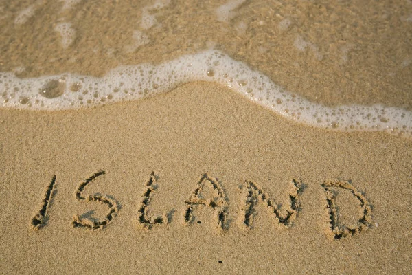 Острів Рукописний Якому Пляжному Піску Ліцензійні Стокові Зображення