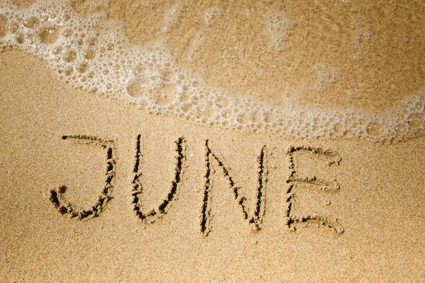 June Handwritten Soft Beach Sand — Stock Photo, Image