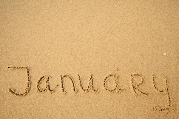 January Handwritten Soft Beach Sand — Fotografia de Stock