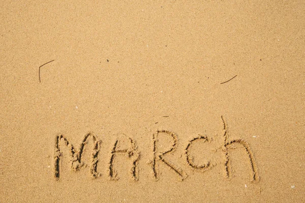 March Handwritten Soft Beach Sand — Zdjęcie stockowe