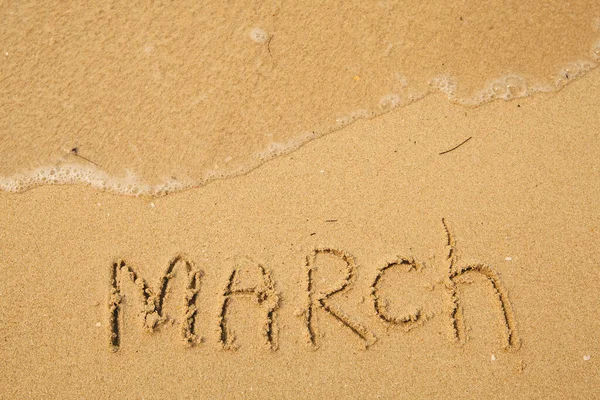 March Handwritten Soft Beach Sand — Stok fotoğraf