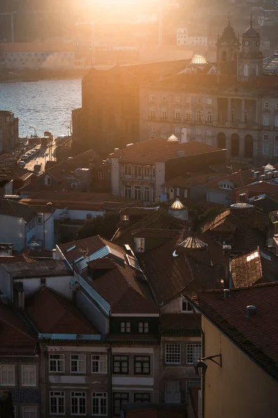Vista Dos Telhados Durante Pôr Sol Centro Histórico Porto Portugal — Fotografia de Stock