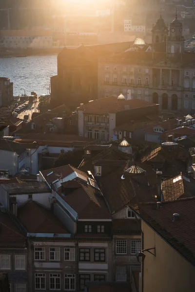 View Rooftops Sunset Historical Center Porto Portugal 로열티 프리 스톡 이미지