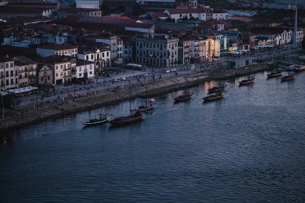 Udsigt Bredden Douro Floden Vila Nova Gaia Med Gamle Både Stock-billede