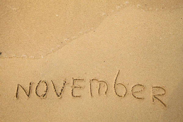 November Drawing Handwritten Sea Beach Sand — Foto Stock