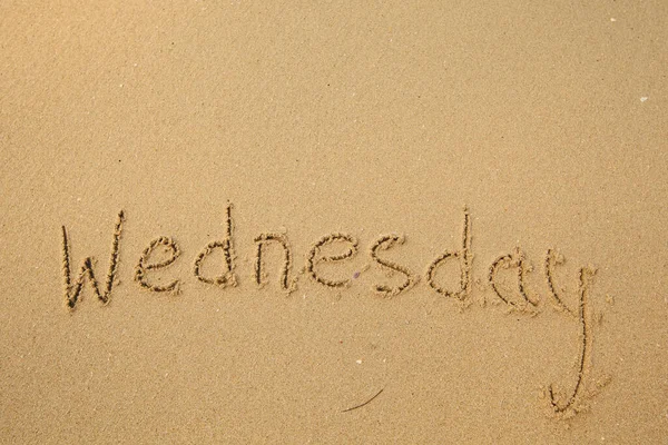 Wednesday Drawing Days Week Handwritten Sea Beach Sand — Foto de Stock