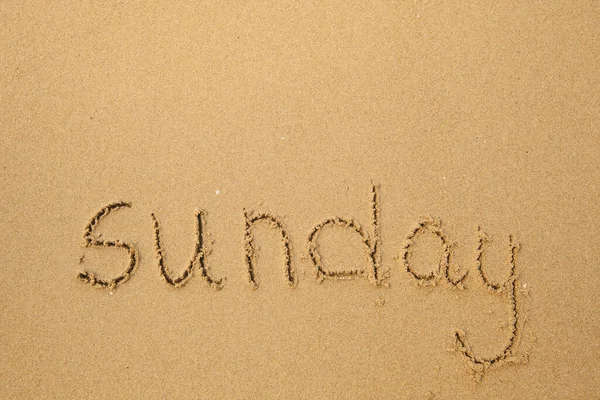 Sunday Drawing Days Week Handwritten Sea Beach Sand — Stock Photo, Image