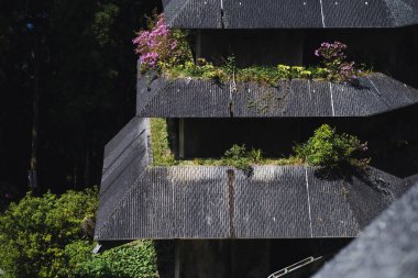 Sao Miguel Adası, Azores Takımadası, Portekiz 'deki Sete Cidades' te terk edilmiş bir otelin parçası.