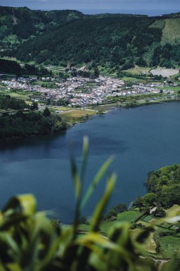 Sao Miguel Adası 'ndaki Sete Cidades manzarası, Azores Archipelago, Portekiz.