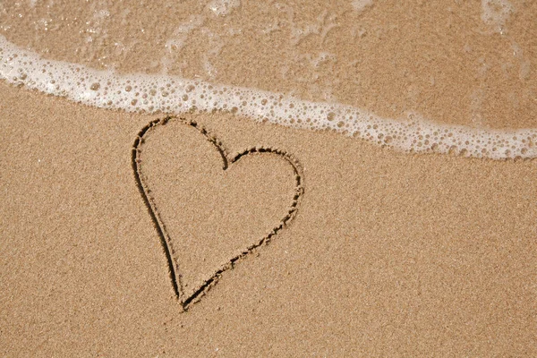 Heart Drawing Hand Sea Beach Sand — Stock Photo, Image