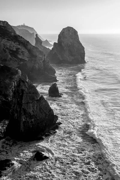 Скелі Мірадуро Прая Канейро Під Час Заходу Сонця Атлантики Португалії — стокове фото