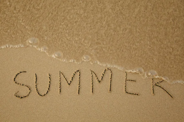 Sommer Zeichnen Auf Dem Weichen Sand Des Strandes Mit Einer — Stockfoto