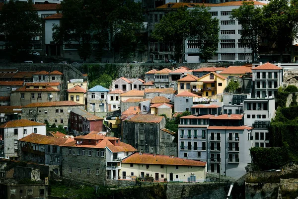 Вид Житлові Будинки Березі Річки Дуро Порту Португалія — стокове фото
