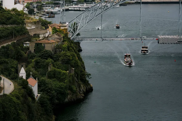 Uitzicht Oever Van Vila Nova Gaia Ijzeren Brug Porto Portugal Stockfoto