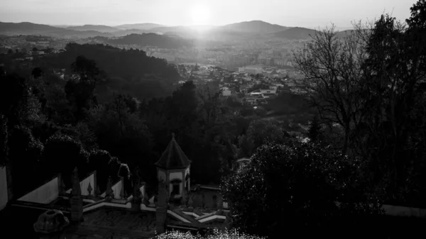 Pohled Schodiště Kostela Bom Jesus Monte Večerních Hodinách Braga Portugalsko Stock Snímky