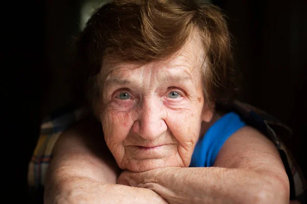 Portrait Elderly Woman Expressive Eyes Close Stock Image
