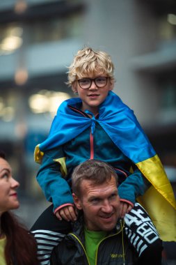PORTO, PORTUGAL - AUG 24, 2022: Ukrainians gathered near the municipality of Porto to celebrate Independence Day of Ukraine. Is the main state holiday in modern Ukraine, celebrated annual since 1991.