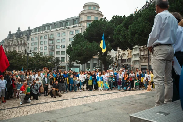 Porto Portugal Aug 2022 Ukrainians Gathered Municipality Porto Celebrate Independence — ストック写真