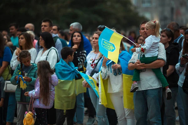 Porto Portugal Aug 2022 Ukrainians Gathered Municipality Porto Celebrate Independence — Fotografia de Stock