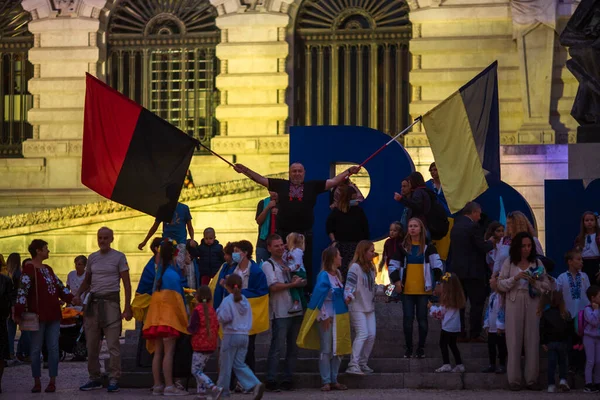 Porto Portugal Aug 2022 Ukrainians Gathered Municipality Porto Celebrate Independence — Fotografia de Stock