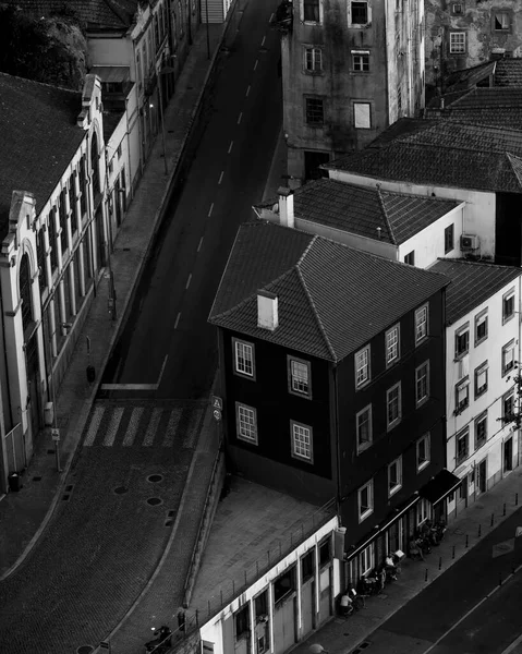 Ovanifrån Husen Centrum Porto Portugal Svart Och Vitt Foto — Stockfoto