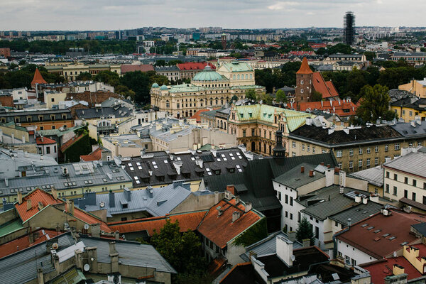 Aerial view of the center of Krakow, Poland.