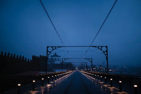 Dom Luis Iron Bridge Συννεφιασμένο Καιρό Νύχτα Στο Πόρτο Πορτογαλία — Φωτογραφία Αρχείου