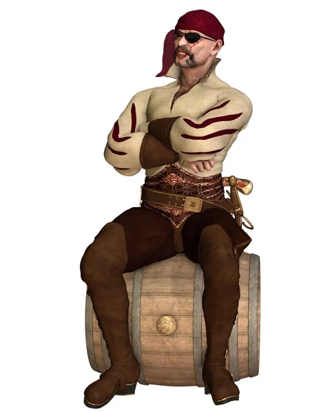 Old Pirate Sitting on a Barrel — Stock Photo, Image