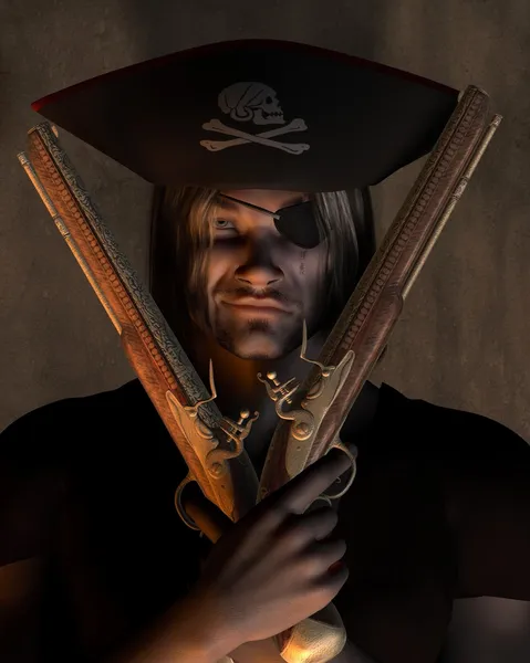 Piratkapten med pistoler, 3D digitalt utförd illustration — Stockfoto