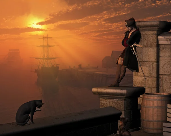 Piratenkapitän bei Sonnenuntergang — Stockfoto