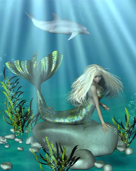 Green and Blue Mermaid Underwater — Stock Photo, Image