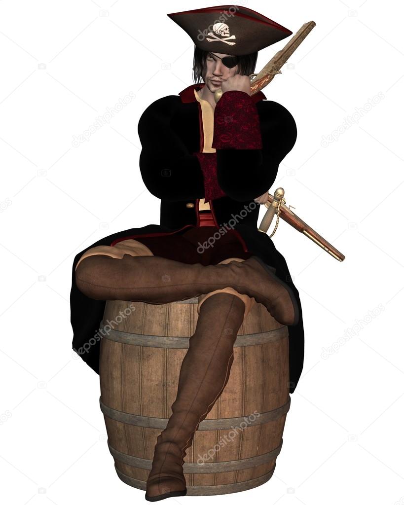 Pirate Captain sitting on a Barrel