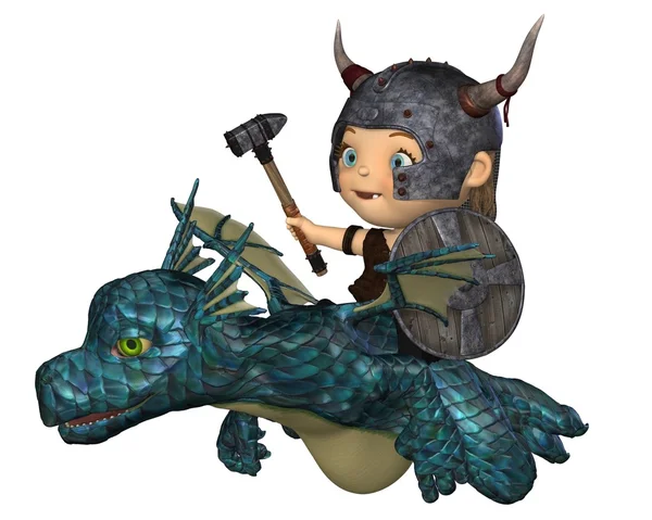 Toon bebé vikingo volando un dragón de mascotas —  Fotos de Stock