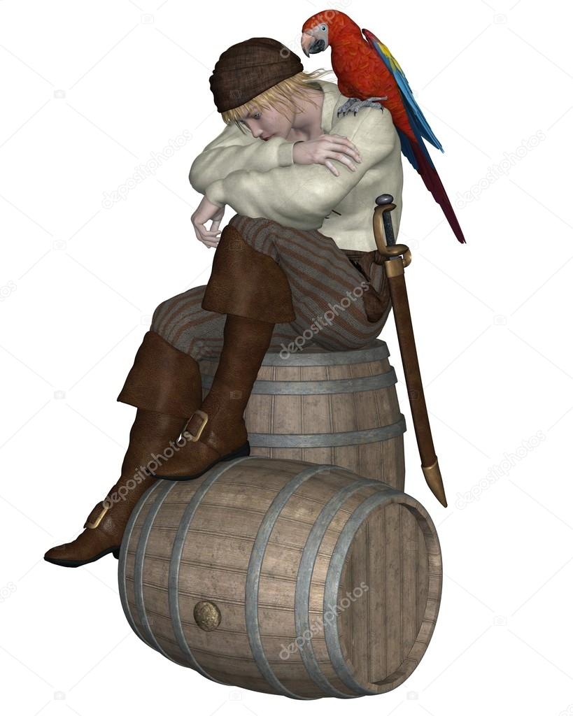 Young Pirate Sitting on a Barrel