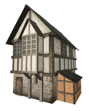 ortaçağ şehir evi üzerinde beyaz izole
