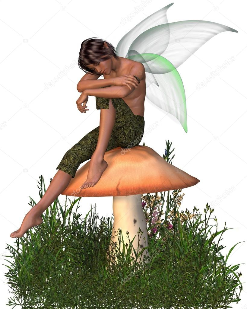 Fairy Boy Sitting on a Toadstool