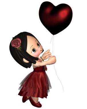 Balon ile sevimli çizgi Sevgililer kız