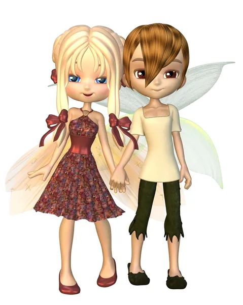 Carino Toon Fairy Friends, tenendosi per mano — Foto Stock