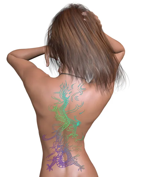 Woman with Chinese Dragon Tattoo — Stock Photo, Image