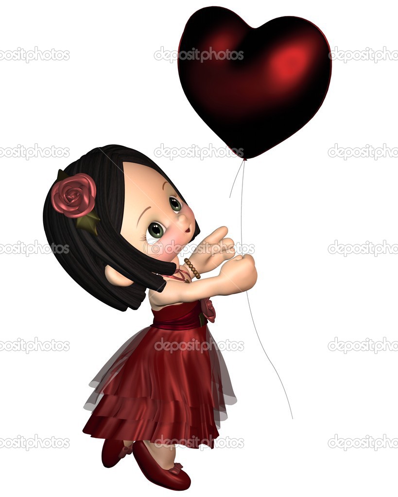 Cute Toon Valentine Girl with Balloon