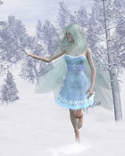 Cold Winter Fairy Catching Snowflakes — Stock Photo, Image