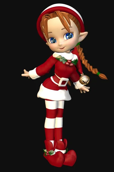 Santas ajudante bonito Toon Xmas Elf menina — Fotografia de Stock