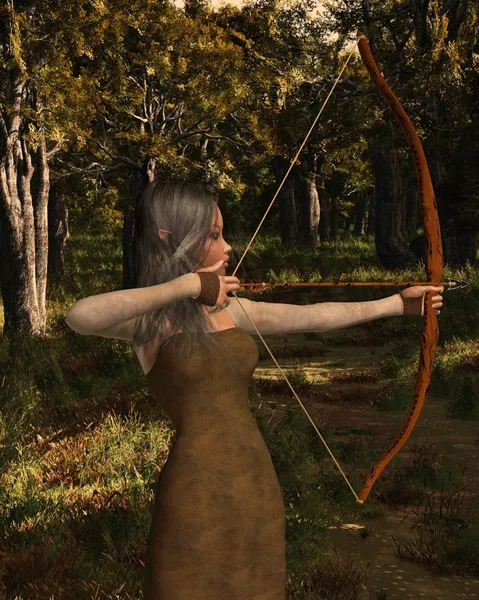 Lesní elf archer dívku v lese — Stock fotografie