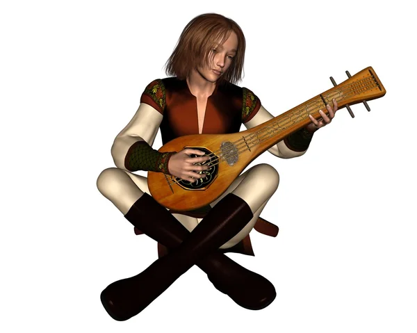 Young Medieval Minstrel with Lute — Stock Photo, Image