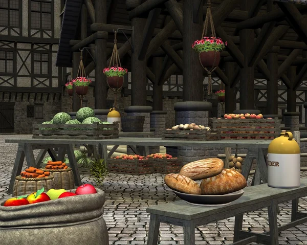 Farmers Market in a Medieval Marketplace — Stock Photo, Image