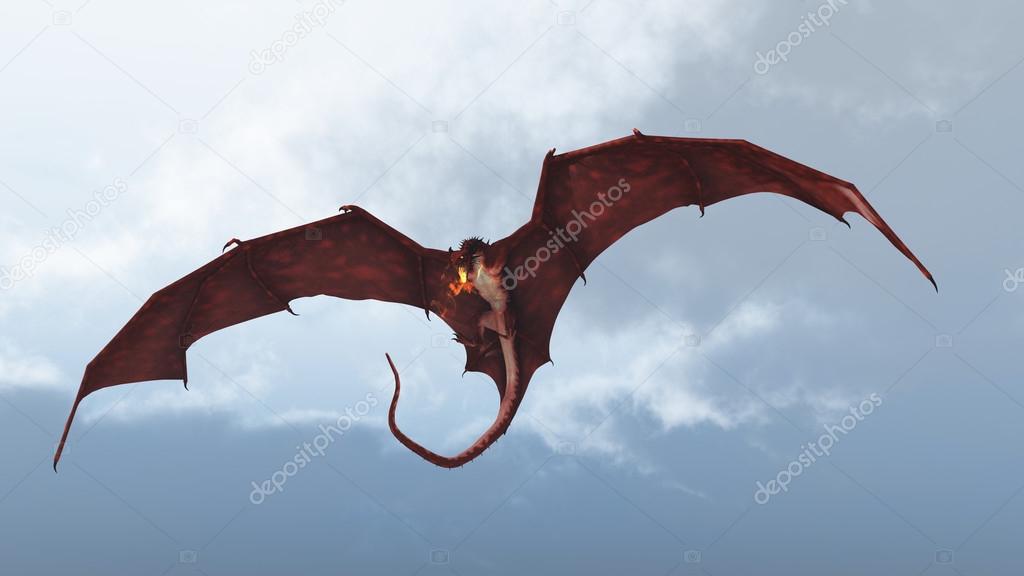 Red Dragon Attacking from a Cloudy Sky
