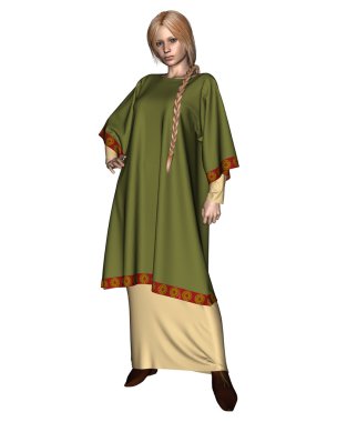 Yeşil tunik Sakson veya viking kadında