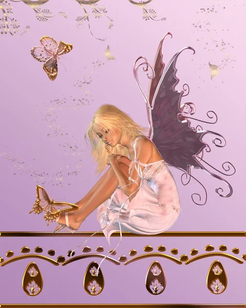 蝶の背景を持つピンクの妖精 — ストック写真