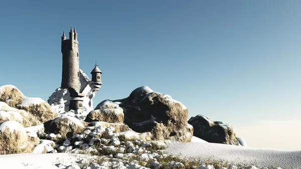 Fantasy tower i snön — Stockfoto